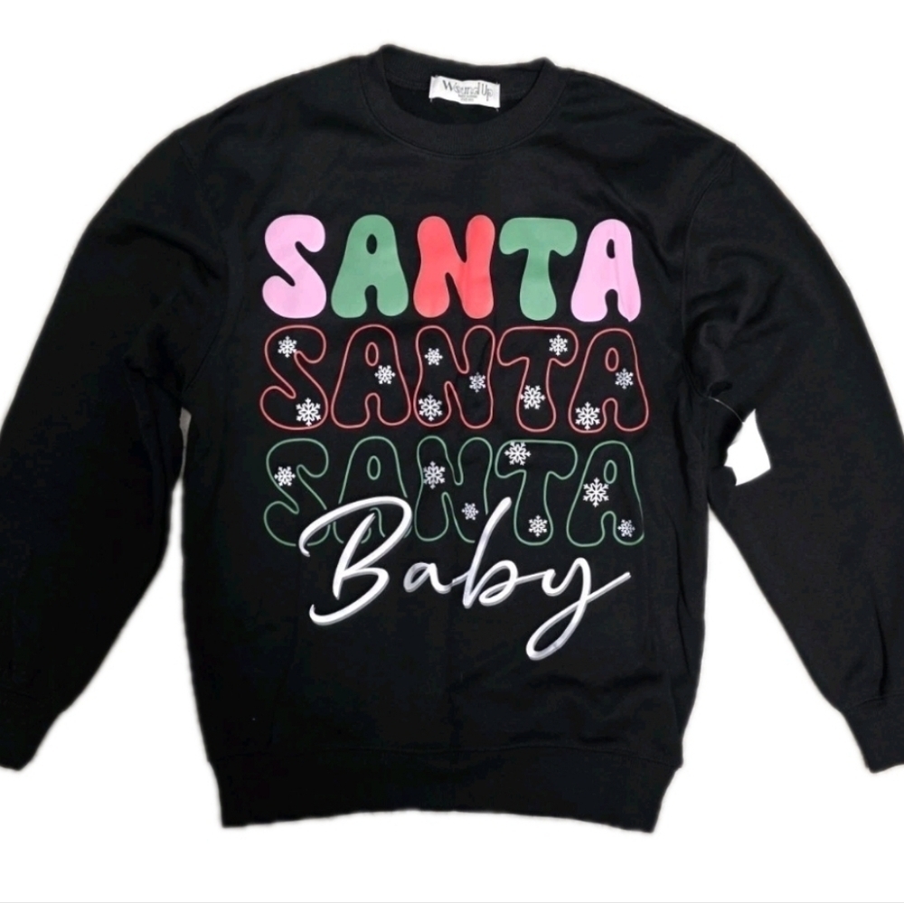 Wound Up Black Christmas SANTA BABY Graphic Sweatshirt Size Large NWT Girls